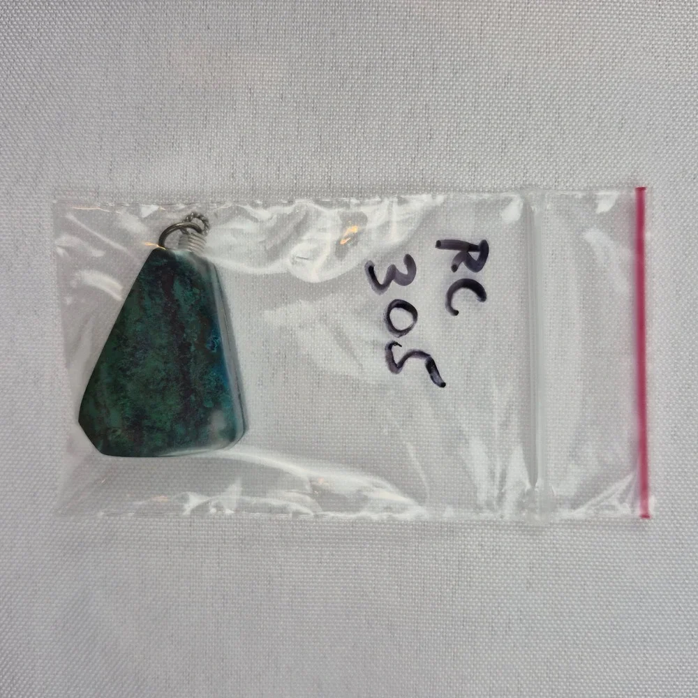 Green Chrysocolla Stone Pendant Trapezoid Shape Natural Gemstone Boho Charm 1.5